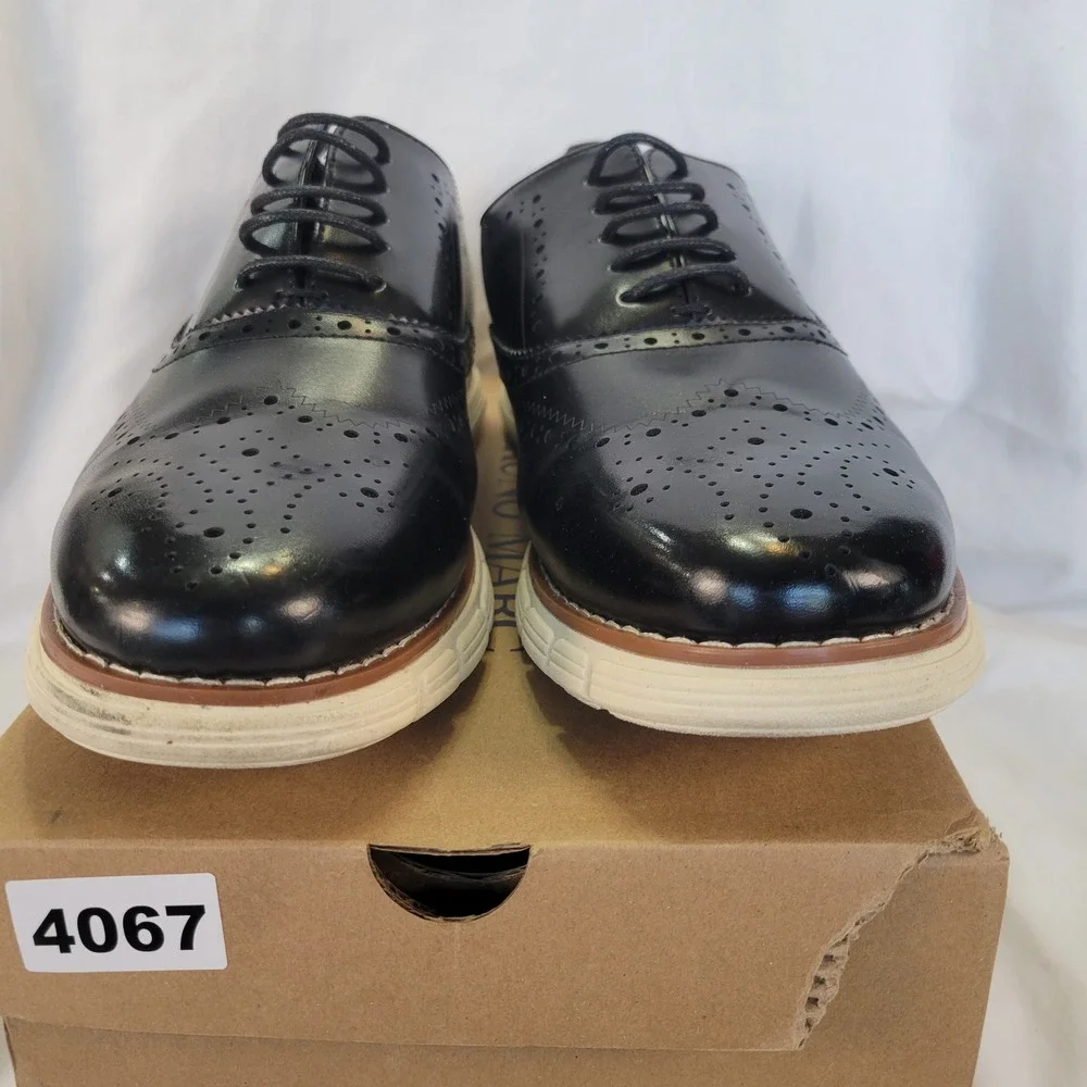 BRUNO MARCI GRANDWING Mens Black Wingtip Oxford Dress Shoes US 10